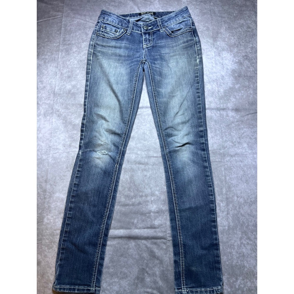ZCO Jeans Skinny Jeans Womens 3 Blue Embroidered Sequin Studded Cross Western